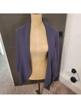 Aritzia Wilfred Chevalier Draped Crepe Blazer Blue Open Front Work Office Jacket